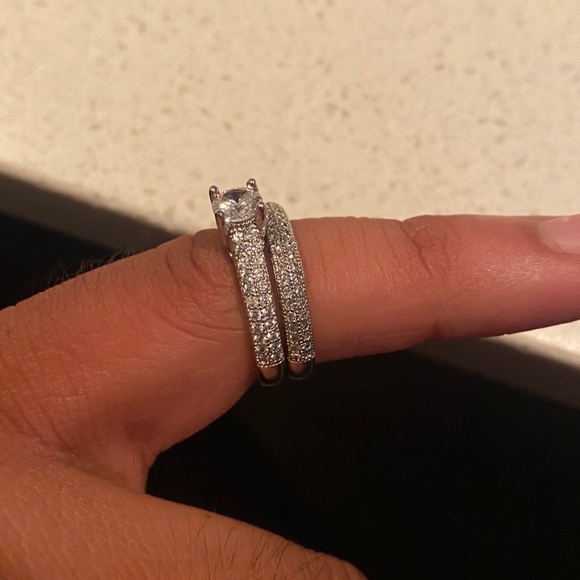 Round Cut Ring with Paved Band Set 925 Sterling Silver Engagement Ring - Picture 5 of 9